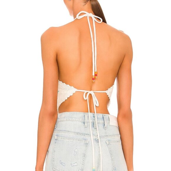 NWT Fiorucci Desert Rise Knitted Bandana Crochet Beige Color Halter Tie Top S - Picture 3 of 3